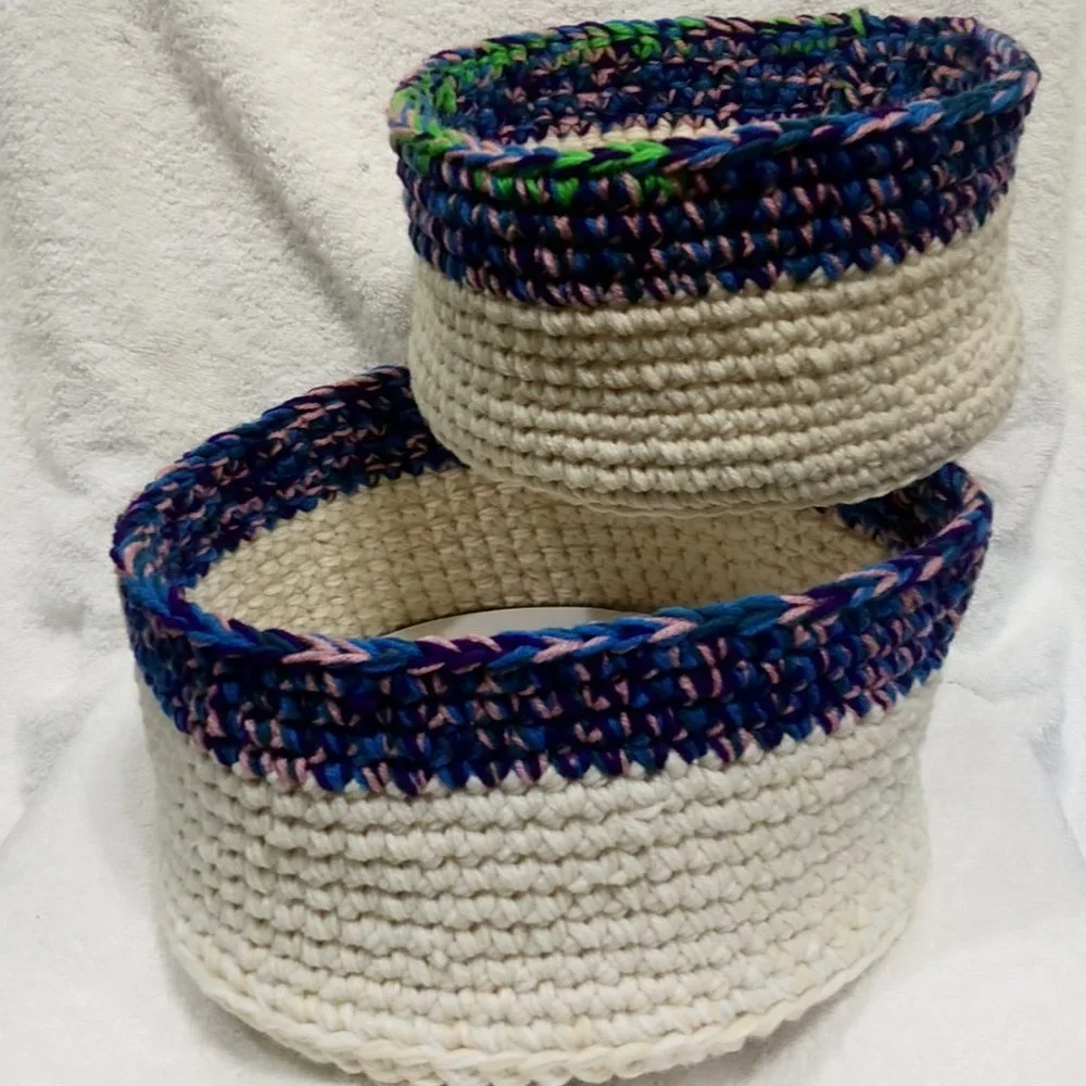 Hand Crafted Farmhouse Basket Hand Crochet Storage Nesting Planter Essential